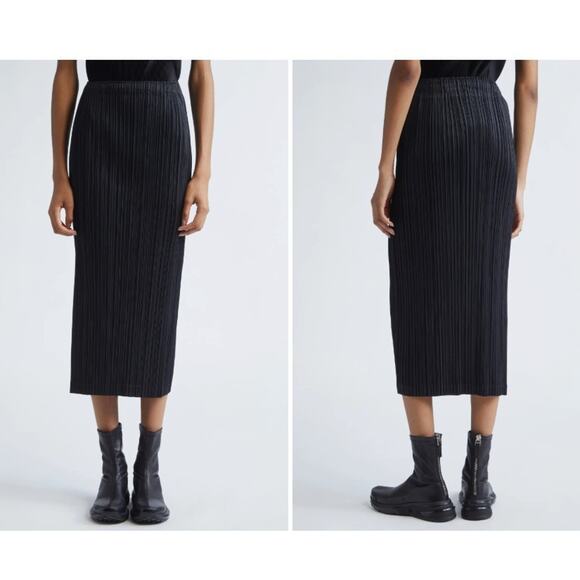 Issey Miyake Pleats Please Midi SKirt sz 3 Black Elastic Waist Made in Japan - Picture 1 of 10